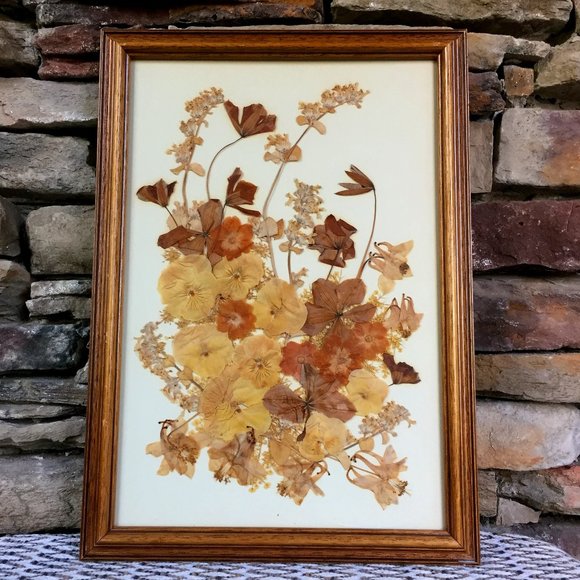 Vintage Dried Flowers Framed Boho Decor Wall Art